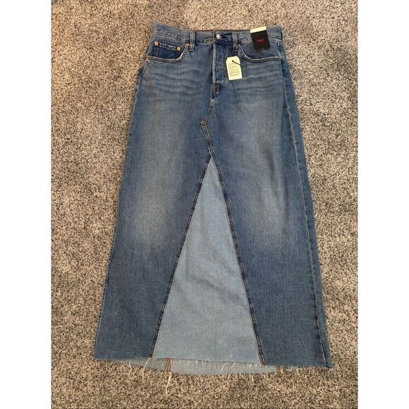 ❤️Levi’s NWT Iconic Long Contrast Denim Skirt - Picture 5 of 13